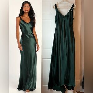 Lulu's Deep Green Satin Dress